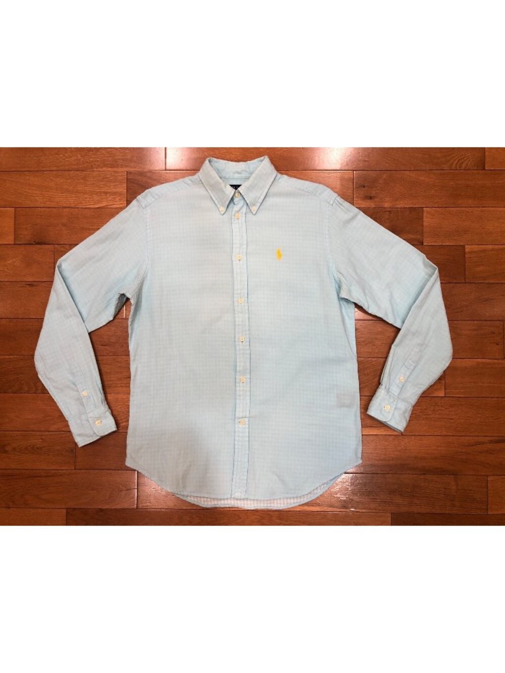 Ralph Lauren Light Blue Cotton Button Down Gingham Lined Long Sleeve Shirt Sz M
